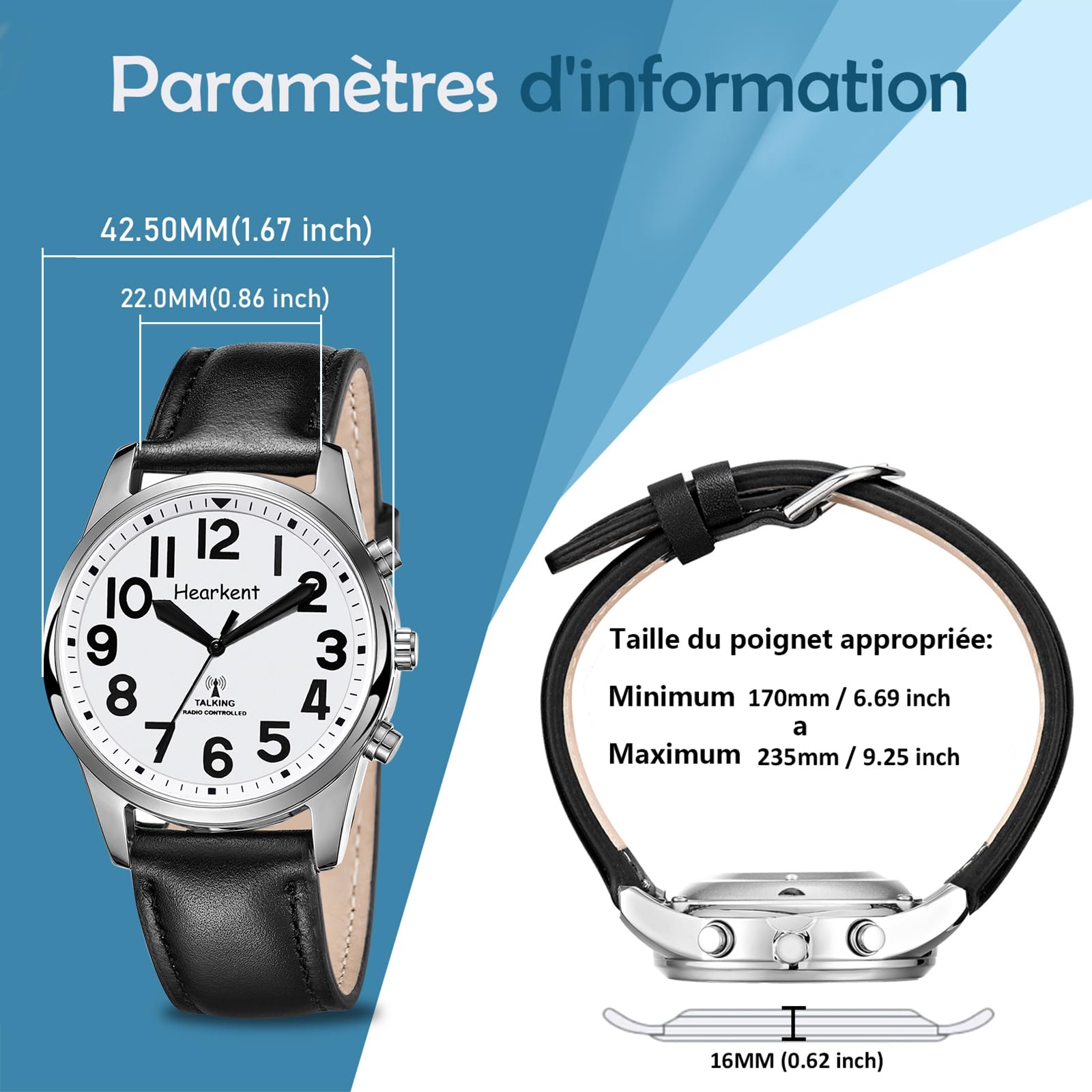 Hearkent Orologio parlante con numeri jumbo, orologio da polso semplice moda, auto-configurazione rilegatura, persone anziane, persone con disabilità visive, facile da leggere, cronometraggio accurato