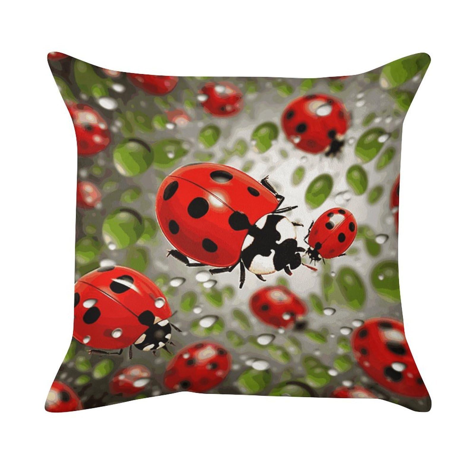 MUSM Ladybug Throw Pillow Cover Standard Pillowcases with Invisible Zipper Luxury Cozy Velvet Pillow Shams Ultra Soft Lumbar Pillows Shells Decorative Square Cushion Cases