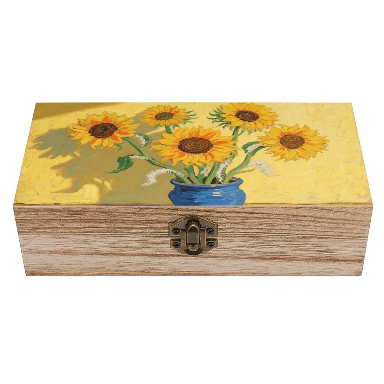 FodPand Decorative Keepsake Box Wooden Storage Boxes with Hinged Lid Handmade Sunflower Wood Organizer Memory Treasure Box for Jewelry Craft Card Photo Storage Wedding Bridal Shower Gifts