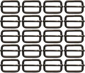 BIKICOCO Metal Slide Adjuster Buckle Tri-Glides with Movable Center Bar, for Straps, 1 x 0.6 Inch, Gunmetal, Pack of 20