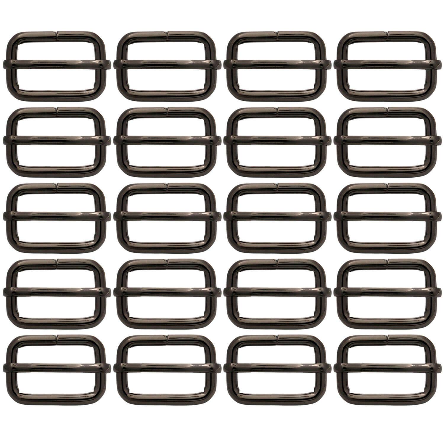 BIKICOCO Metal Slide Adjuster Buckle Tri-Glides with Movable Center Bar, for Straps 1 x 5/8 Inch, Gunmetal, Pack of 20