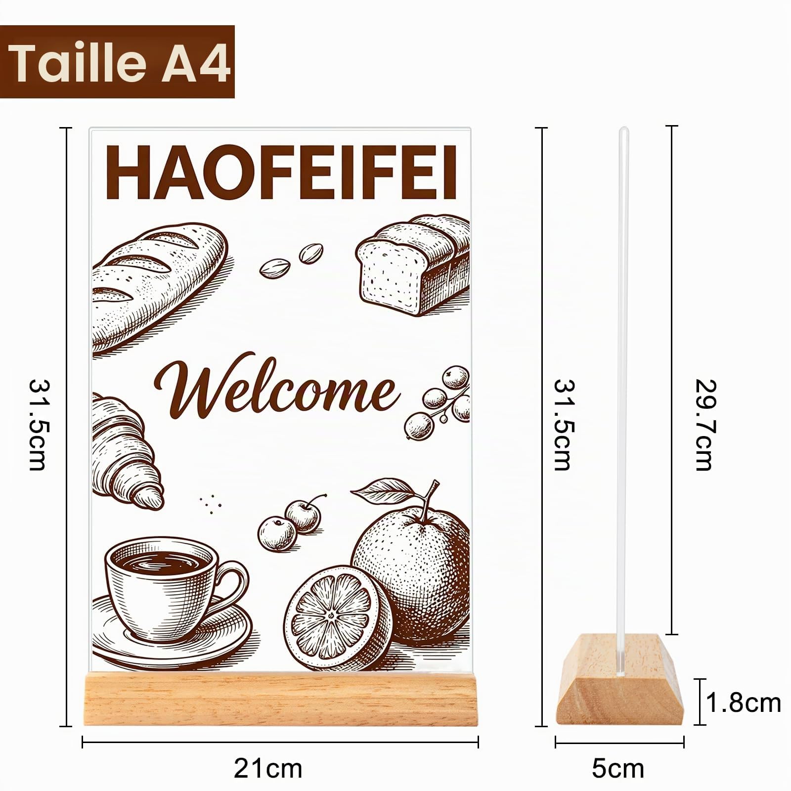 Lot de 5 Présentoir Acrylique A4 avec Socle en Bois, Porte-Menu A4 Double Face, Support Menu de Table T-Forme pour Restaurant Café Hôtel Bar, Insertion Facile Format Portrait