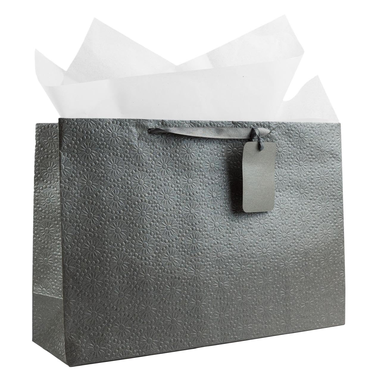KidsyWinsy Pack Of 10 Silver Embossed Gift Bags (Large,16 * 5 * 11 Inches) With Tissue & Thank You Card-Paper Christmas Gift Bags | Festive Goodie Bags | Carry Bags For Birthday, Wedding, Anniversary (B0D1LLTBC9) Amazon Price History, Amazon Price Tracker