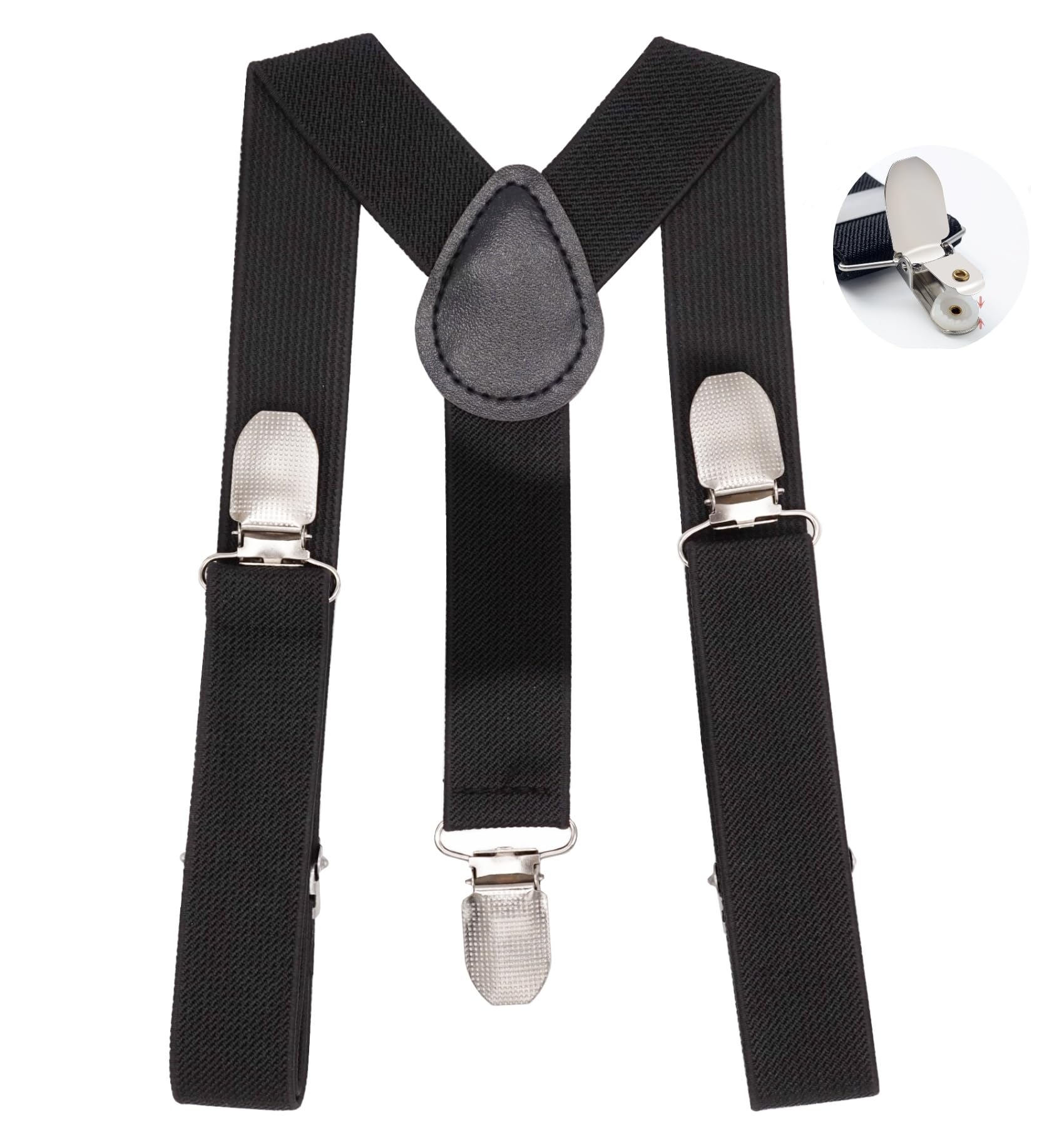 Wannge Boys Black Kids Y-Shape Suspenders - Adjustable Comfortable Braces For & Girls