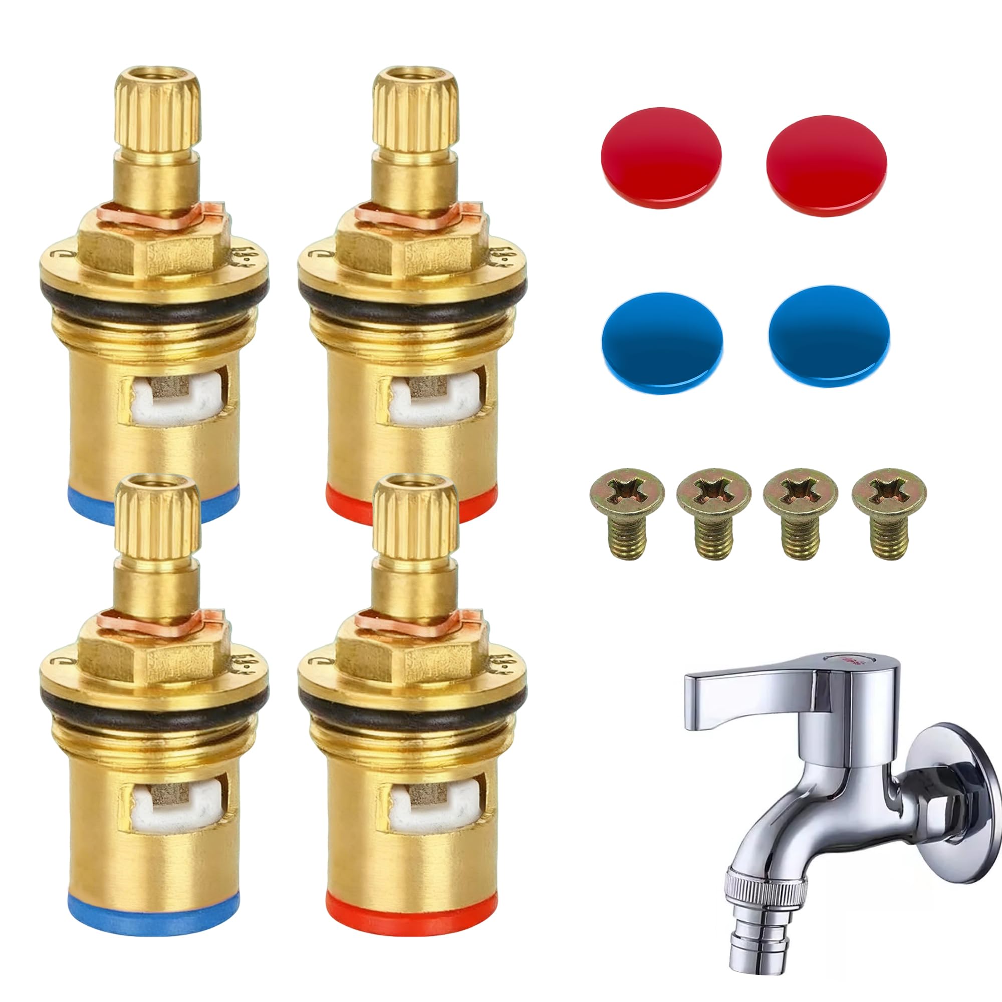 4Pcs/2Pairs Mixer Tap Cartridge Replacement 1/4 Turn 20 Spline (Hot & Cold)
