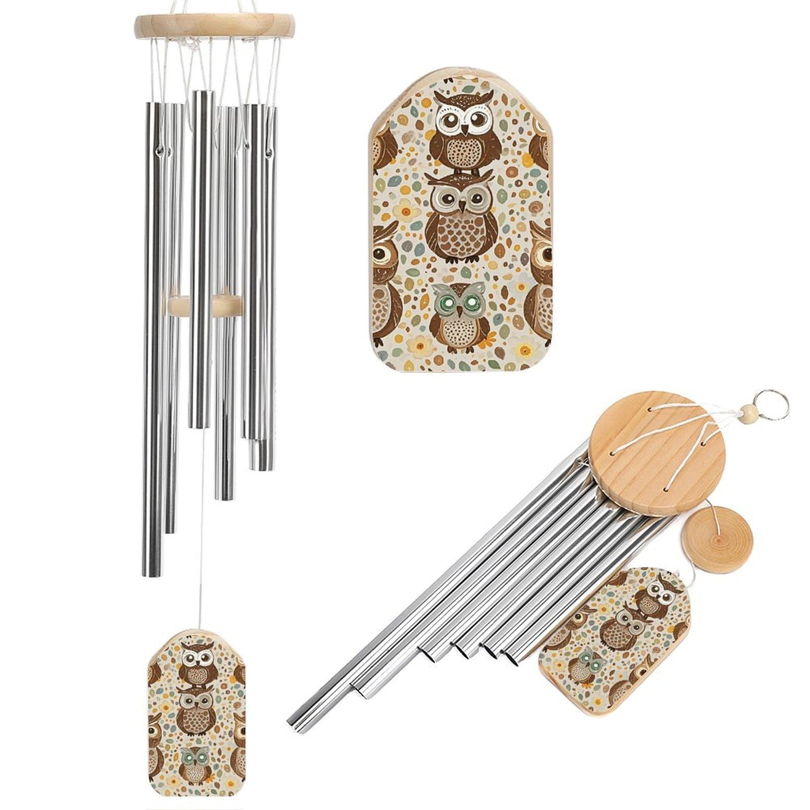 Carillon éolien hibou marron en aluminium pour la déco du jardin