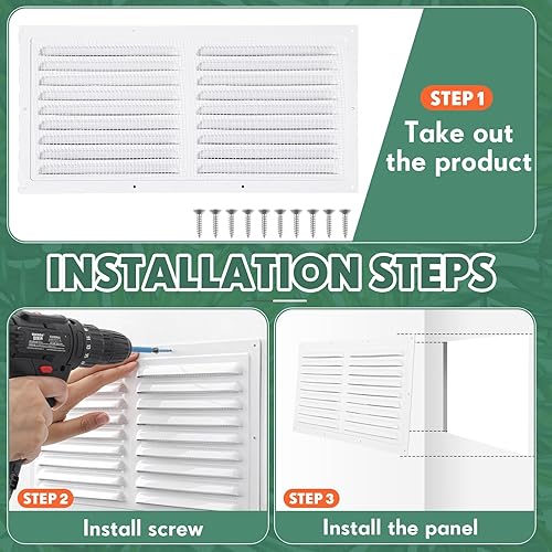 Miniatura 10 de Yaocom 2 rejillas de ventilación de aluminio a dos aguas blancas para pared de cobertizo de metal con malla de malla cuadrada, rejilla de