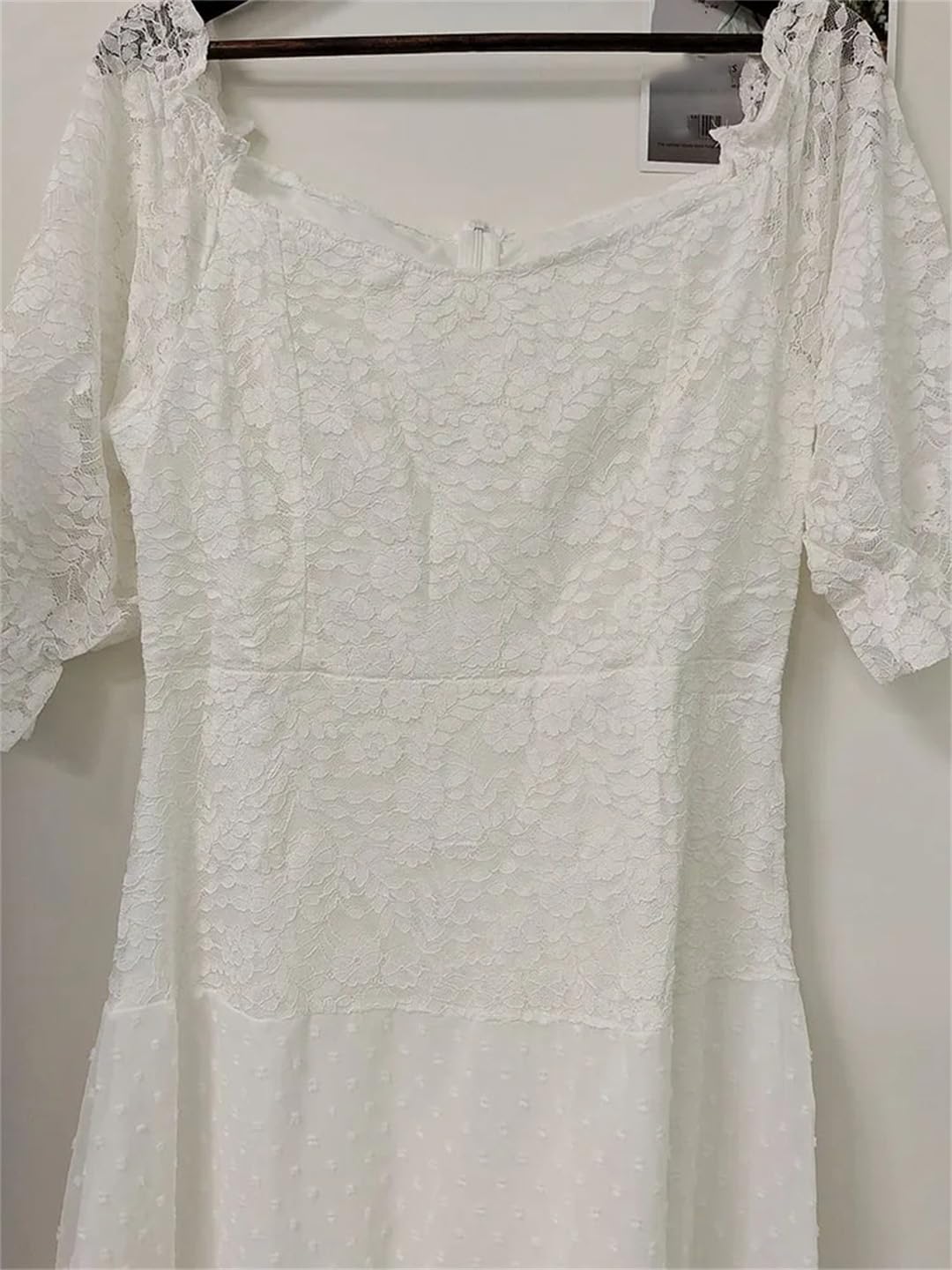 Wjnvfioo Vestido de verano con estampado floral para mujer, elegante, manga abombada, cuello sesgado, costuras de encaje, vestidos largos de fiesta