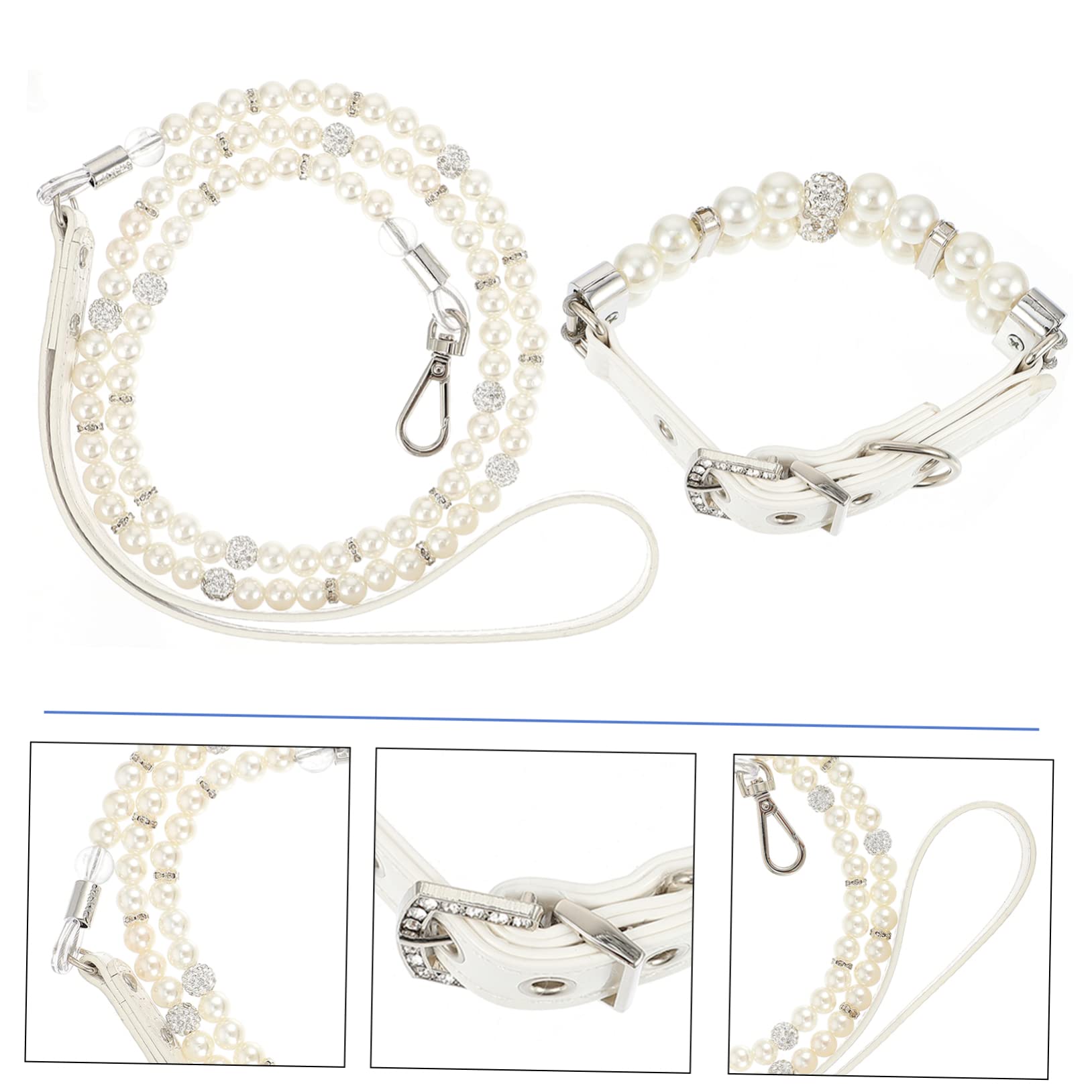 COLLBATH Set 2 Pezzi Collare e Guinzaglio per Cane Perle Regolabile in Pelle Pu per Cuccioli, per Addestramento e Feste di Animali Domestici