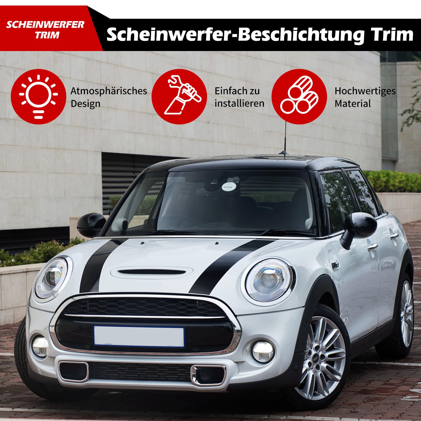 Mini Cooper F55 F56 F57 2014-2021 Cerchietto Fari Ricambio Argento 2 Pezzi