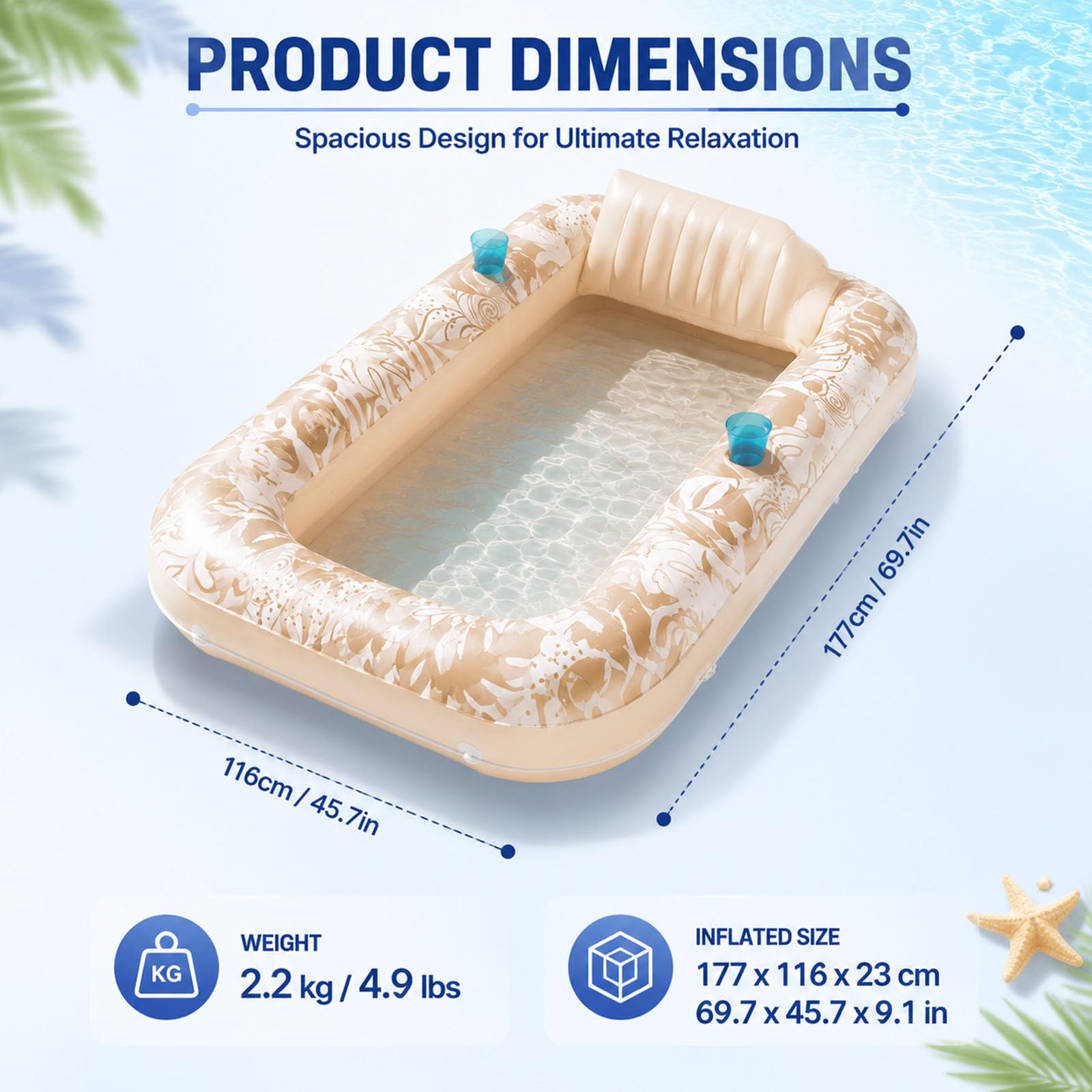 Aufblasbarer Sonnenbank-Pool-Liegefloat mit Getränkehalter und Luftpumpe