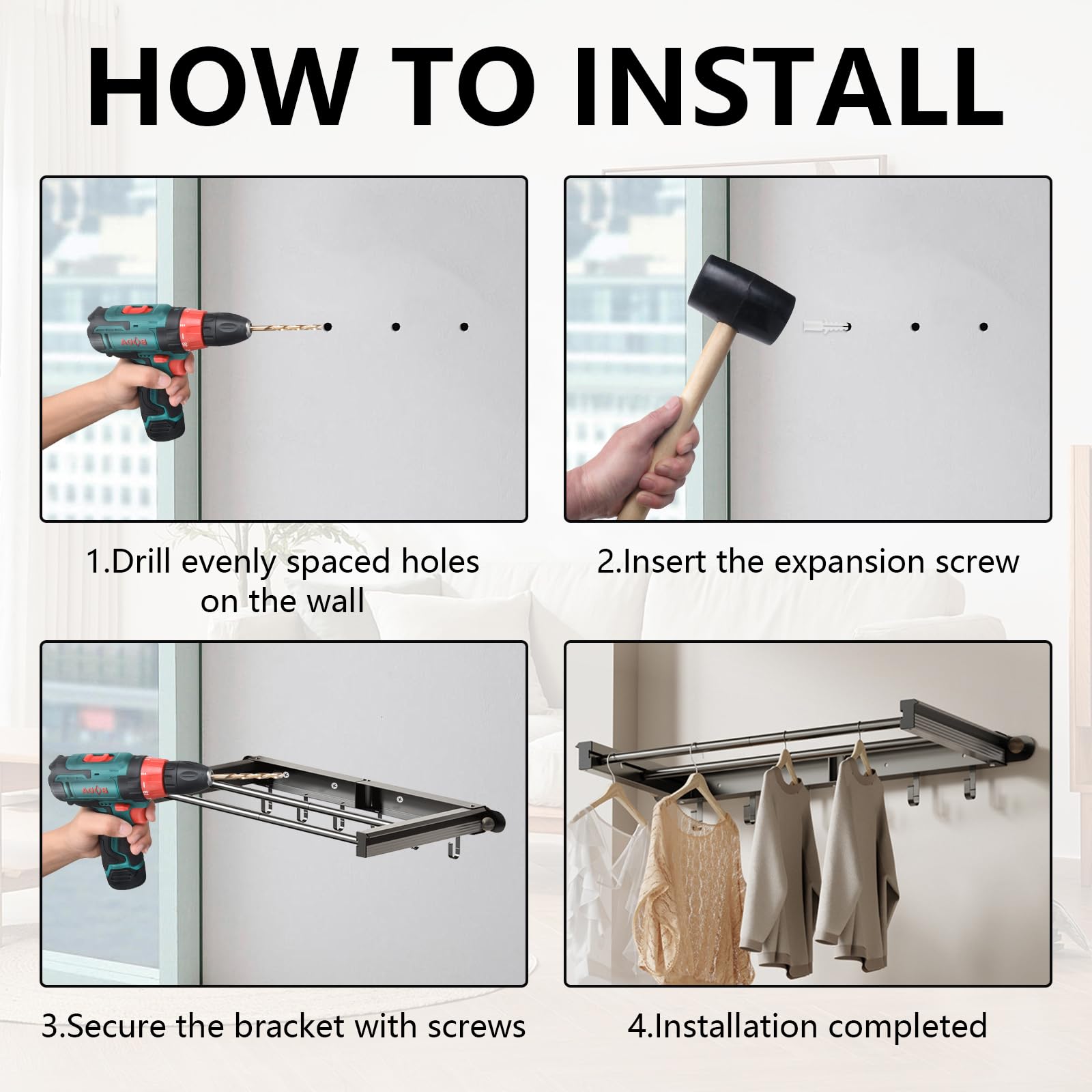 Tendedero Extensible Pared, Tendedero Pared Plegable Retractil con Ganchos Ahorra Espacio Estendal Parede Interior o Exterior para Radiadores Balcones Baños