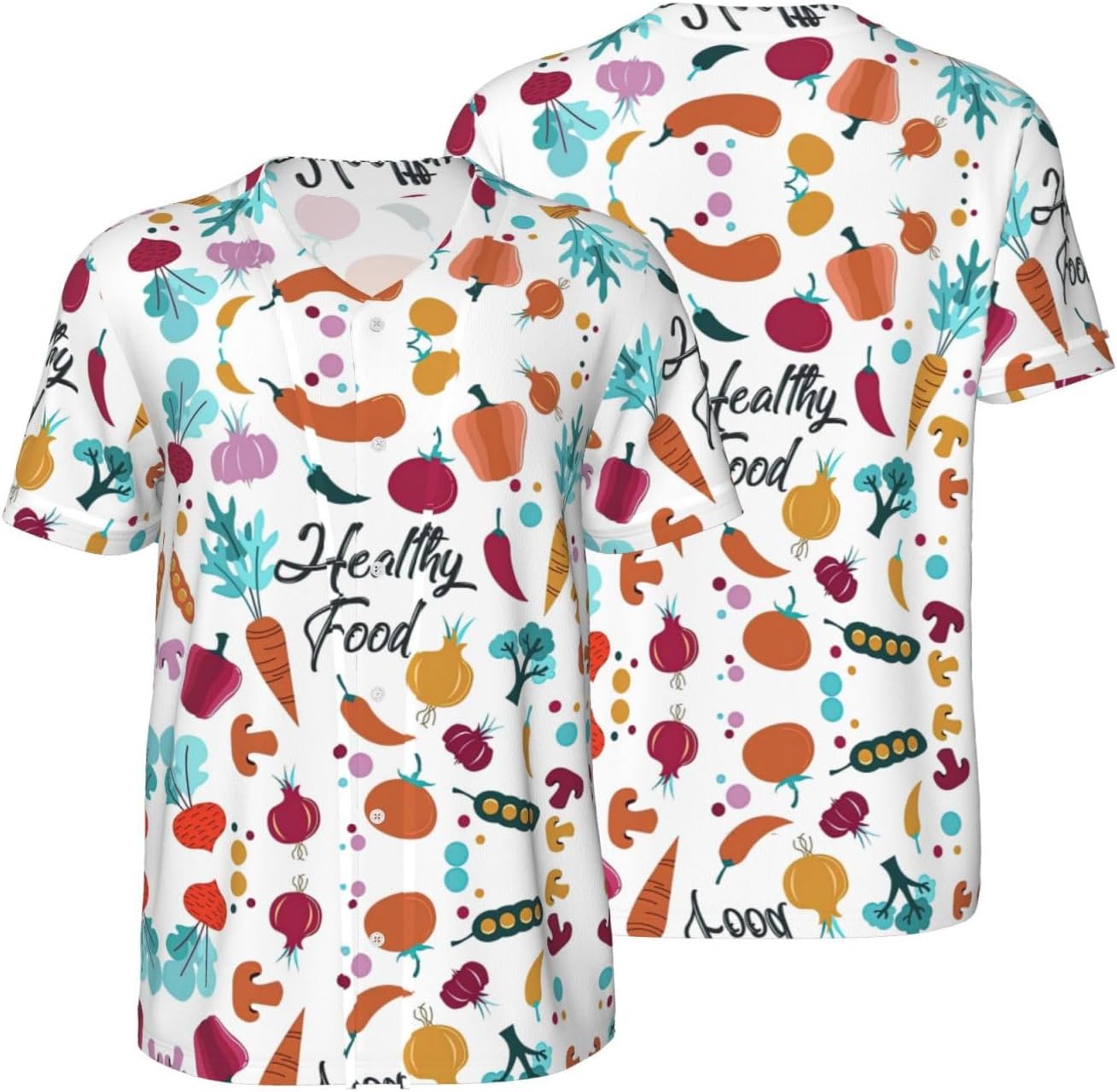 Healthy Food Stylish Softball Jersey,Personalized and Breathable Baseball Button Down for Men for All Seasons and Occasions