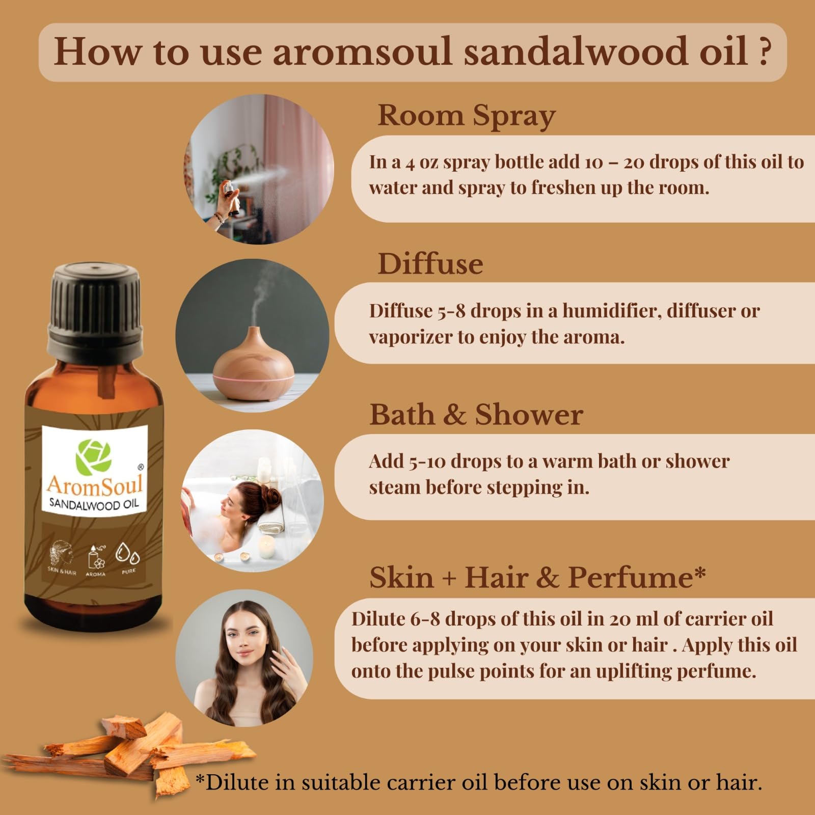 Aromsoul Sandalwood Essential Oil 30 Ml|Natural & Pure For Aromatherapy & Skin|Chandan Oil 2