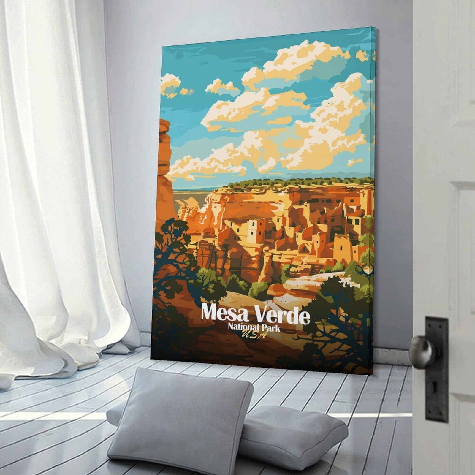 Junmoney Wall Picture Print Mesa Verde National Park Illustration, 20x30inch(50x75cm), for Living Room, Bedroom Or Home Office, Thoughtful Wall Decor for Art Lovers
