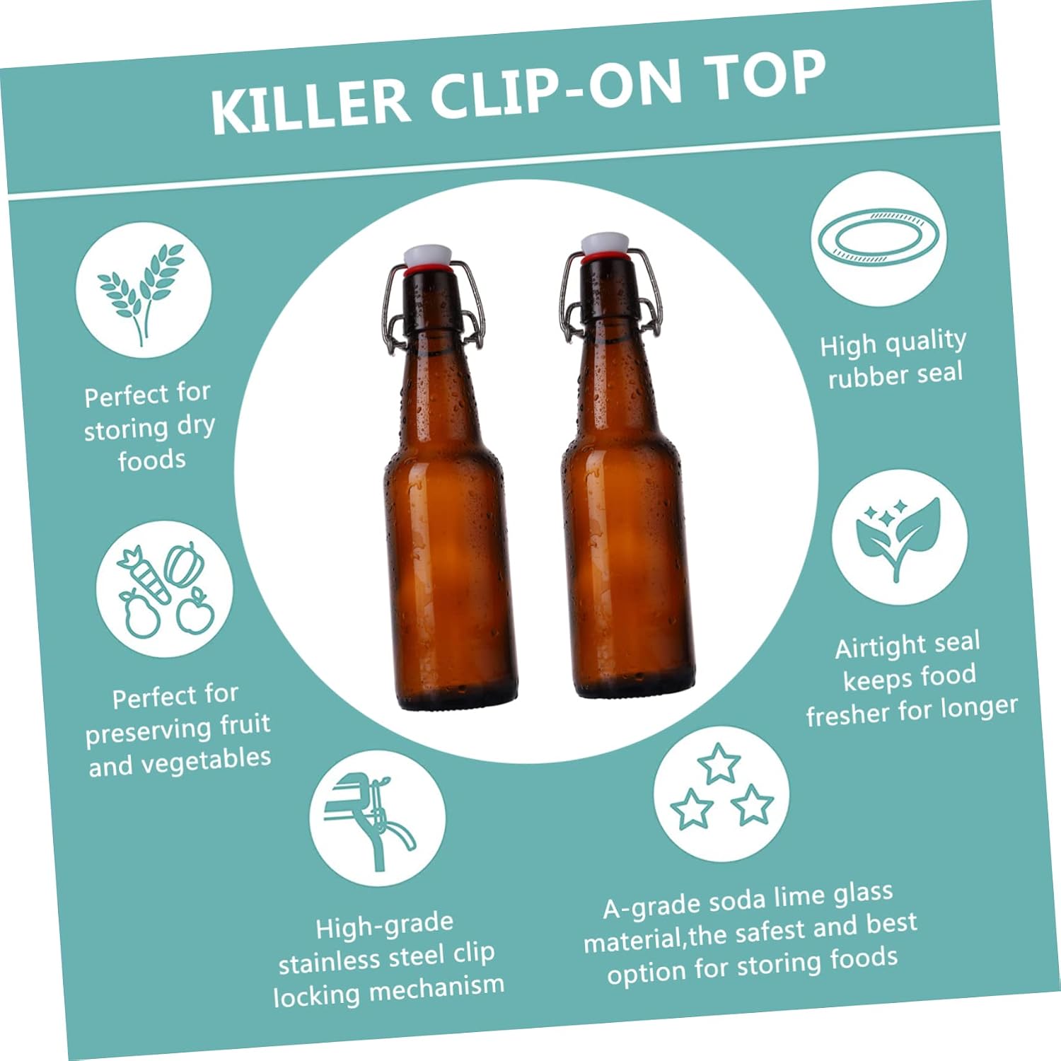 Healifty 2 Pcs Sealing Glass Bottles with Buckle Practical Beverage Storage Containers Airtight Household Glass Jars for Beer and Fermentation