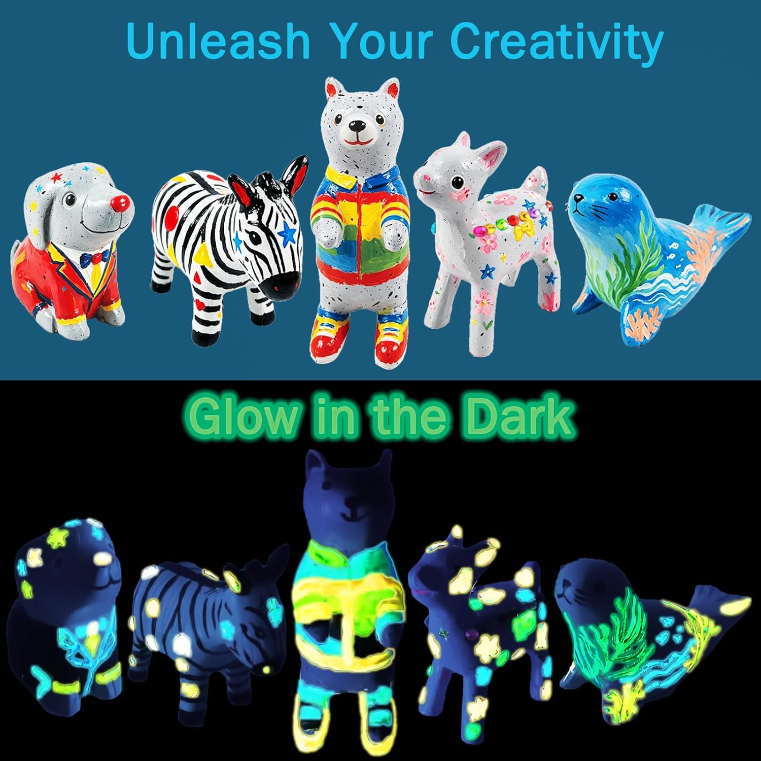 BEILUOYOO Rock Figures Painting Crafts Kit for Kids with Glow in The Dark | Animal Shapes Resin Rock Like Paint Kits, Arts and Crafts for Kids Ages 6-12, Creative Birthday Party Gifts for Boys Girls
