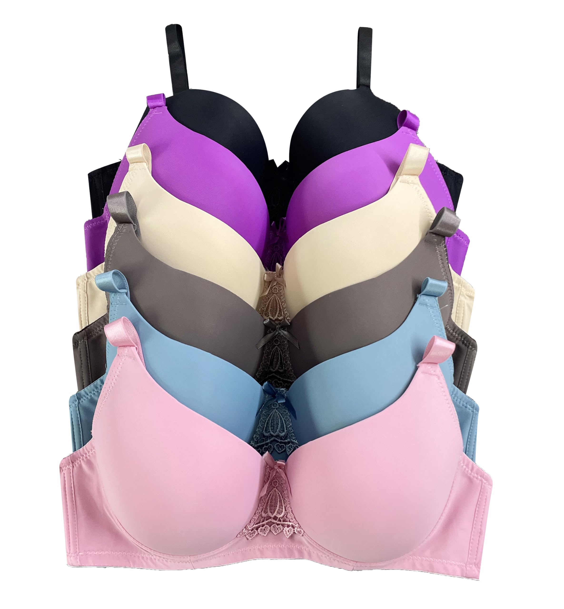 Viola's Secret 6 Pack of Color Print T-Shirt Bras B Cup C Cup and D Cup