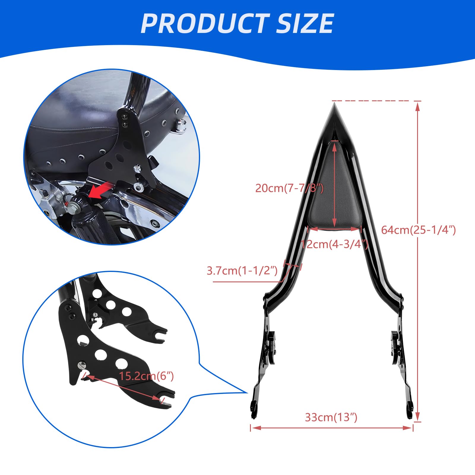 DREAMIZER Respaldo de Pasajero Trasero Desmontable para Motocicleta Compatible con Harley Touring Road King Road Glide Street Glide 2009-2024 Negro brillante