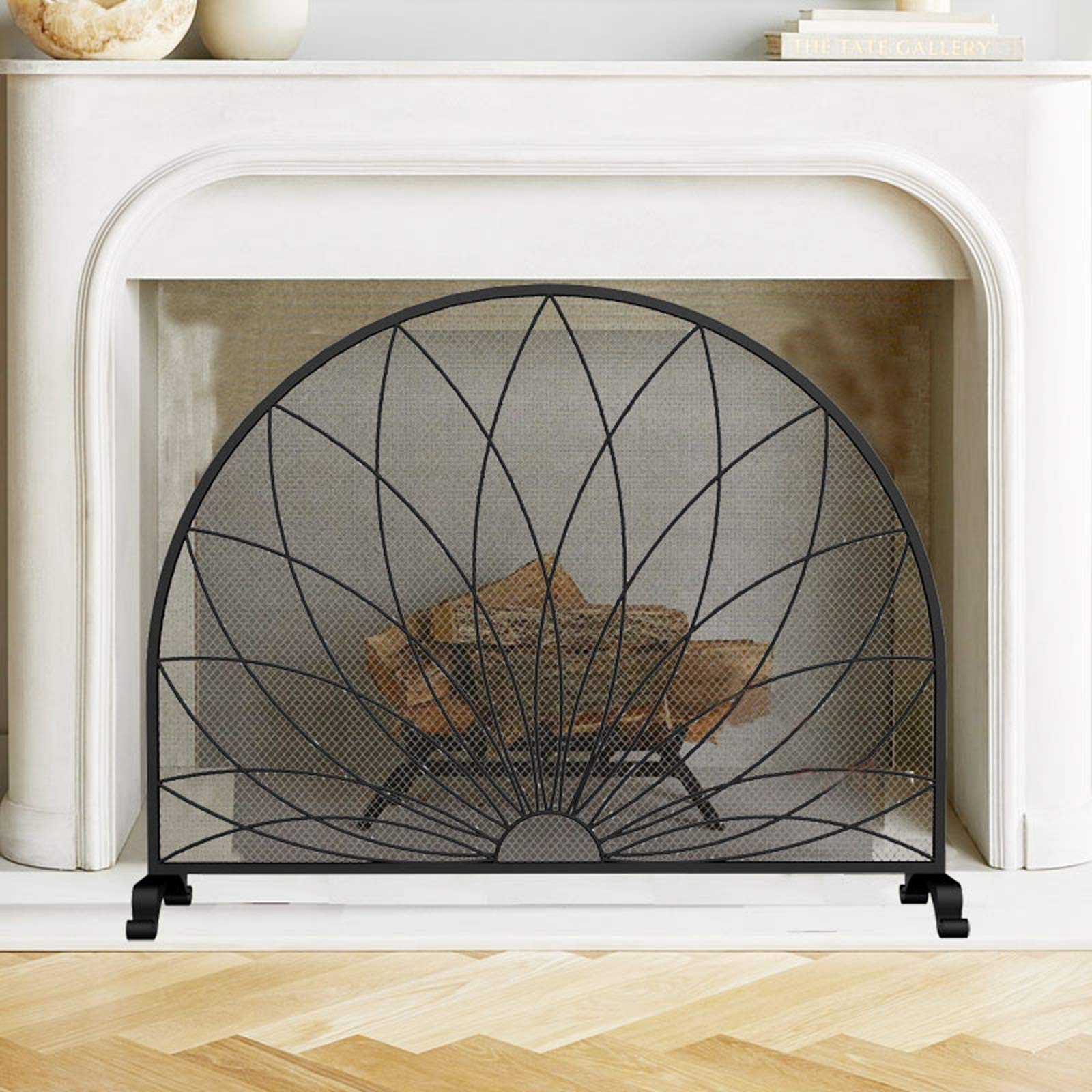 Schermi per Caminetti di Guardia Schermo for camino ad arco nero Nero Metal Mesh Design decorativo Schermo camino for case moderne e classiche - Porte di sicurezza - Robusto ferro battuto Accessori pe