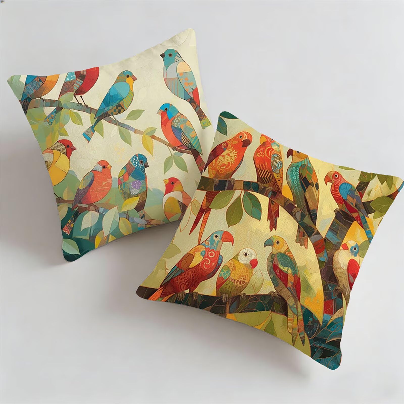 Housse de coussin extérieur impénétrable 60x60 cm décor oiseau pour salon de jardin lot de 2