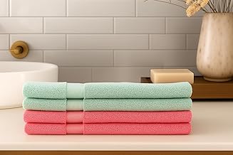 Premium Cotton Hand Towels Set of 6 | Soft & Super Absorbent 400 GSM | 55 x 35 cm Towel Set for Men & Women | Skin Friendly Quick Dry Lightweight Bathroom Gym Spa (Coral Red & Olive Green)