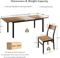 Vista 2 de iPormis Juego de mesa de comedor de 7 piezas con 6 sillas, mesa de cocina extensible de 63 pulgadas y sillas para 4-6, mesa de comedor con marco