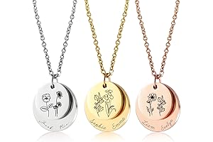 Engraved Birth Flower Necklace with Kids Name - Perfect Mother's Day Gift