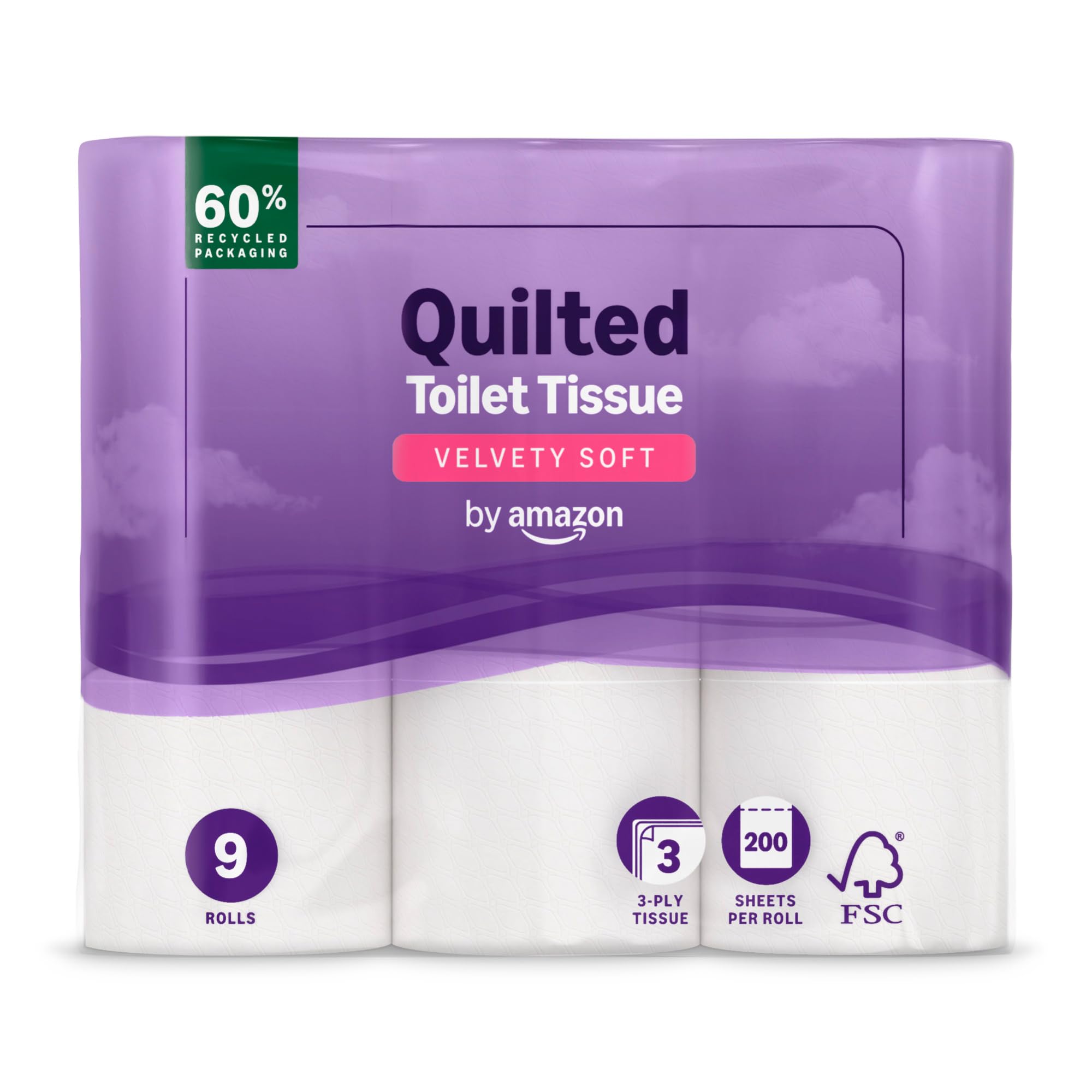by Amazon 3-Ply Quilted Toilet Paper, 9 Rolls (1 Pack of 9), 200 Sheets per Roll (previously Presto!)