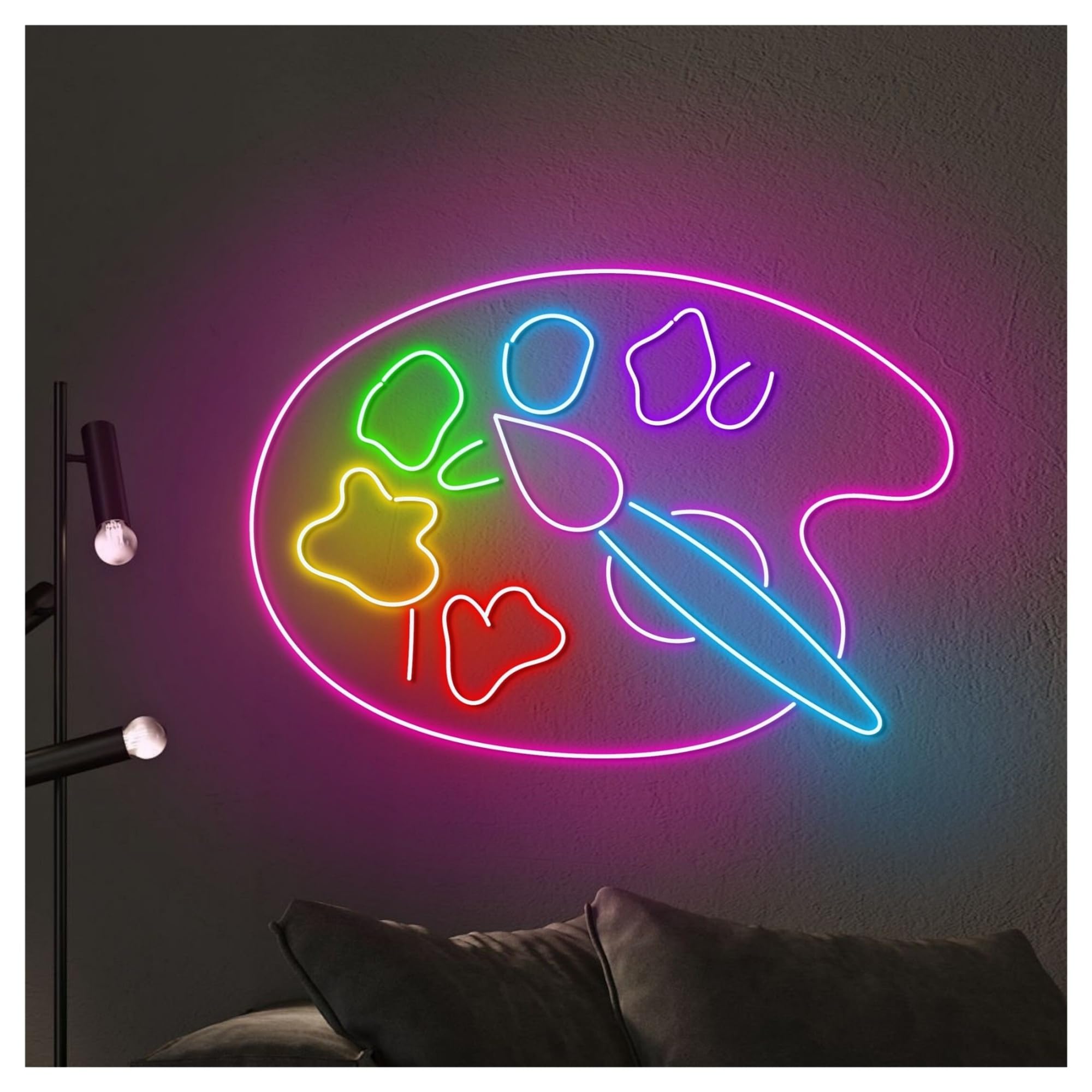 Rongch One Color Hanging Art Signs Paint Palette Neon Sign Draw Picture Store Shop Decor Wall Hanging Storefront Window Display Business Entrance 53Cm