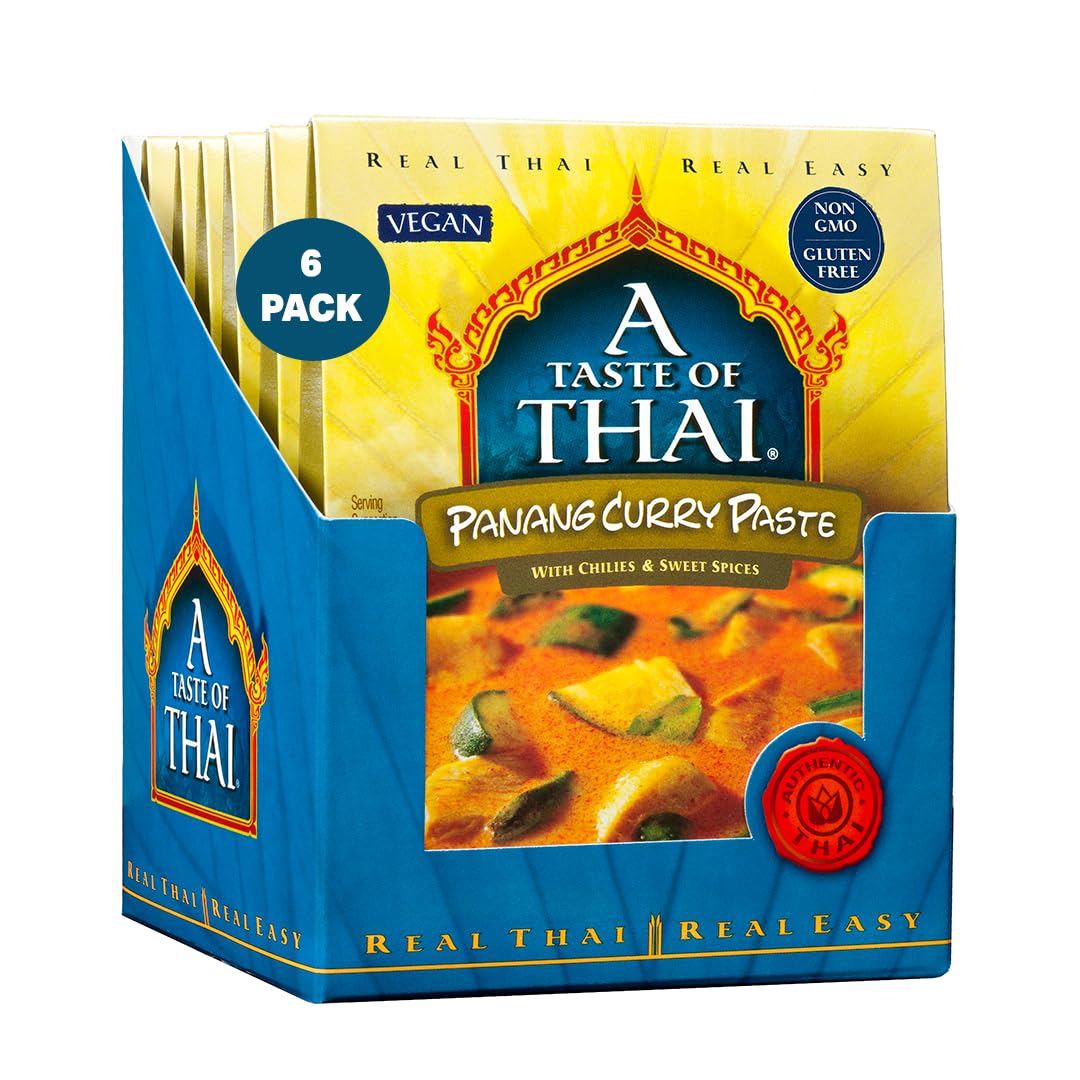 Panang Curry Paste – Authentic & Natural Ready‑to‑Use Thai Curry Paste – Vegan, Gluten‑Free & Non‑GMO – Nutty, Sweet Aromatic Flavor for Curries, Stir‑Fries & Soup– 1.75 oz (Pack of 6)