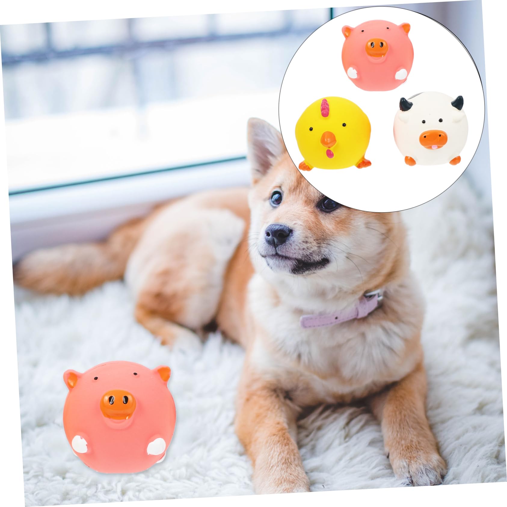 Kisangel 9piezas Juguetes De Perro De Cartoon Látex Juguetes Masticables Sonido para Mascotas Incluye Cerdito Pollito y Vaca para Cachorros