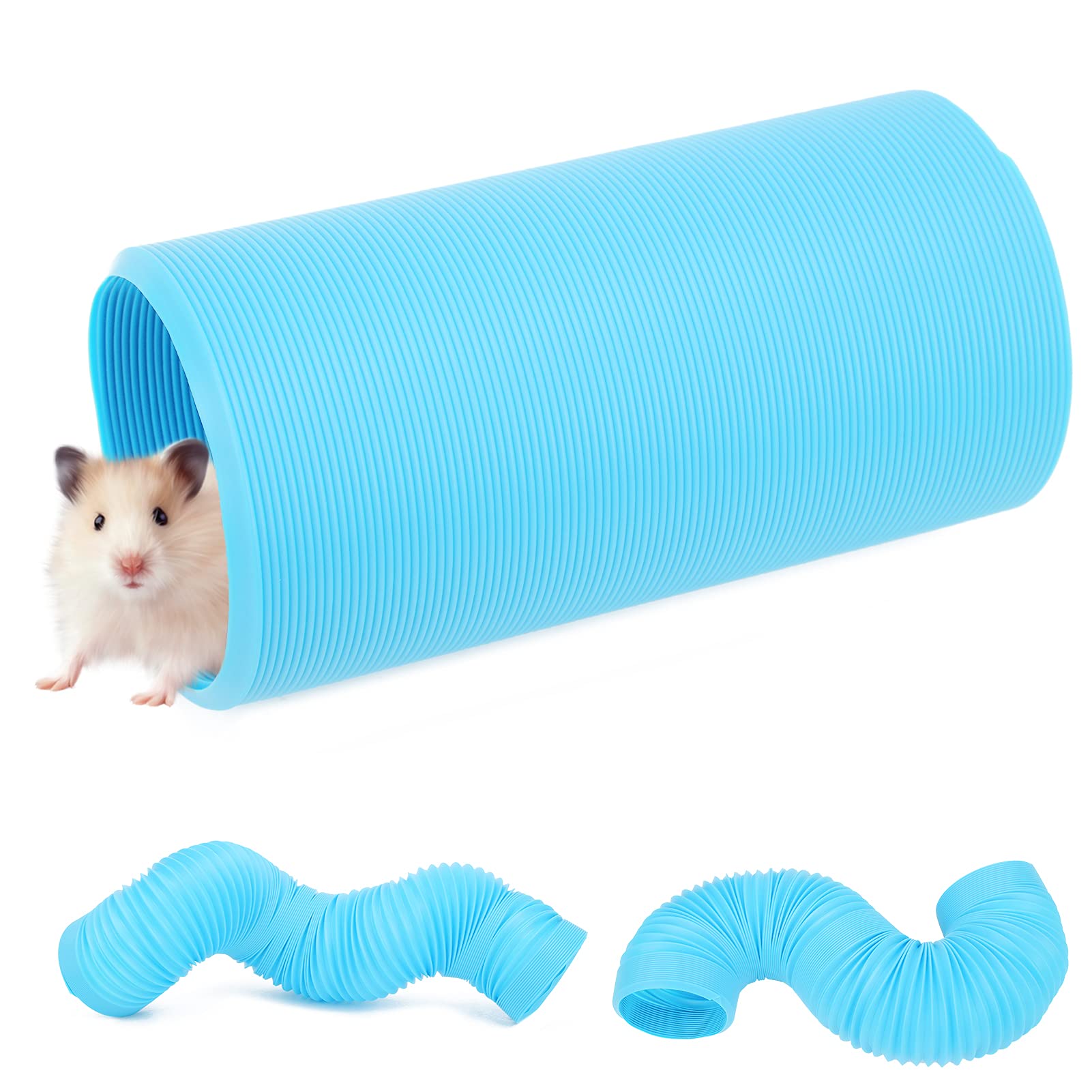 Buachois Hamster Tunnels Retractable Small Animal Play Tunnel Toy for Guinea Pigs Hamsters Hedgehogs Chinchillas Ferrets Expandable Collapsible Plastic Pet Tunnel Interactive (Blue)