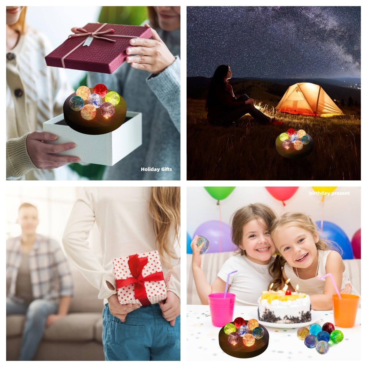 Lampada da Notte a Sfera di Cristallo con Sistema Solare 7 Colori Che cambiano Modello di Luna con Base in Legno Regalo Spaziale for Bambini