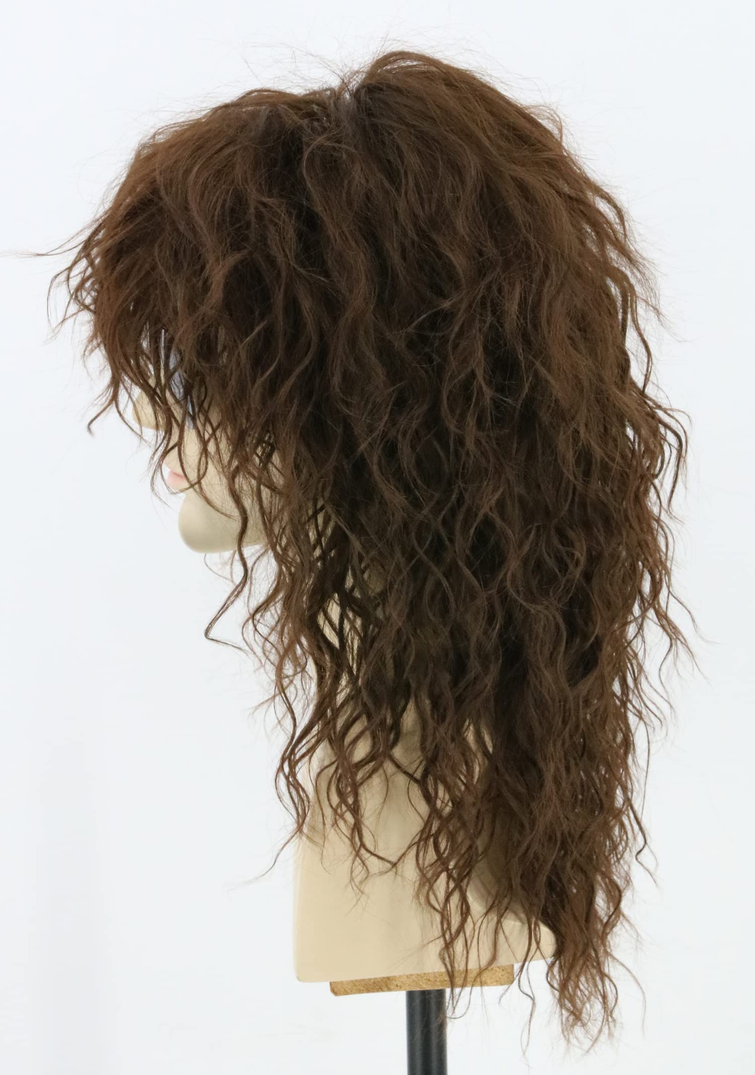 Topcosplay Mens Wigs 80s Mullet Wig Black Curly Male Wigs Halloween Costumes Punk Rocker Long (Brown), Brown-2 - Image 3