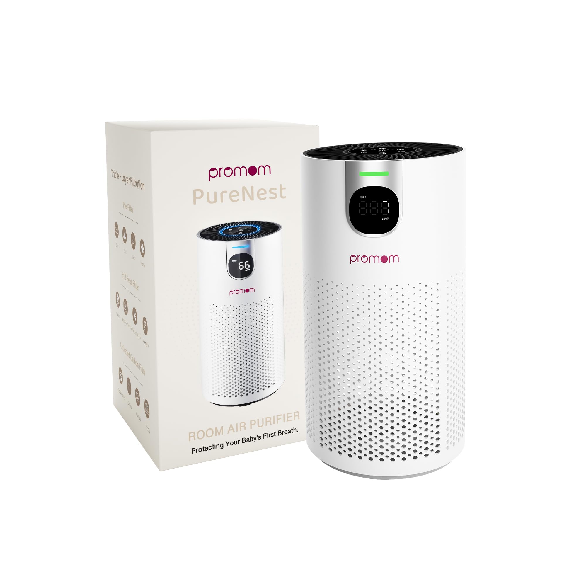 Promom PureNest Baby Room Air Purifier | H13 HEPA Air Cleaner with PM2.5 Air Quality Sensor | Ultra Quiet 21dB Sleep Mode | Activated Carbon Filter | Smart Auto Mode-image-19