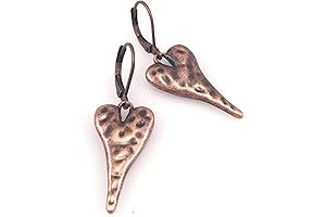 Antiqued Copper Elongated Heart Earrings: Elegant Dangles for Graceful Style