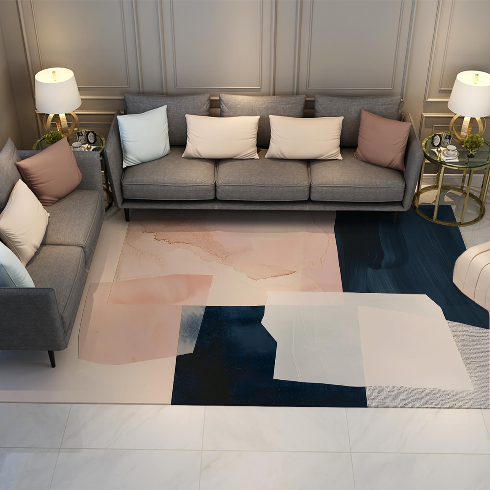 Tapis de salon lavable en machine bleu foncé grand format