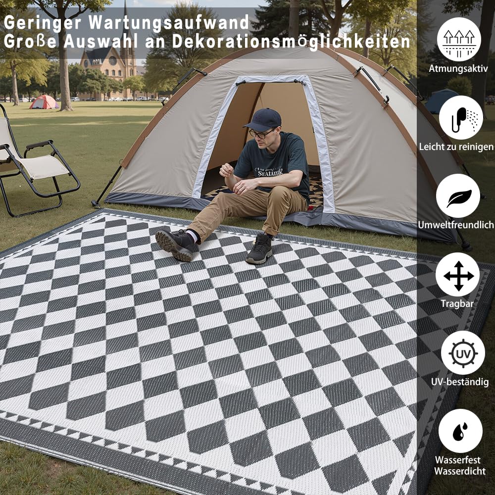 PureCozy Outdoor Teppich Wetterfest,Wendbarer Balkon Camping Teppiche 120x180cm, Leichtgewicht Outdoorteppich Carpet rutschfest für Garten Balkon Camping Terrassen, Grau - 2