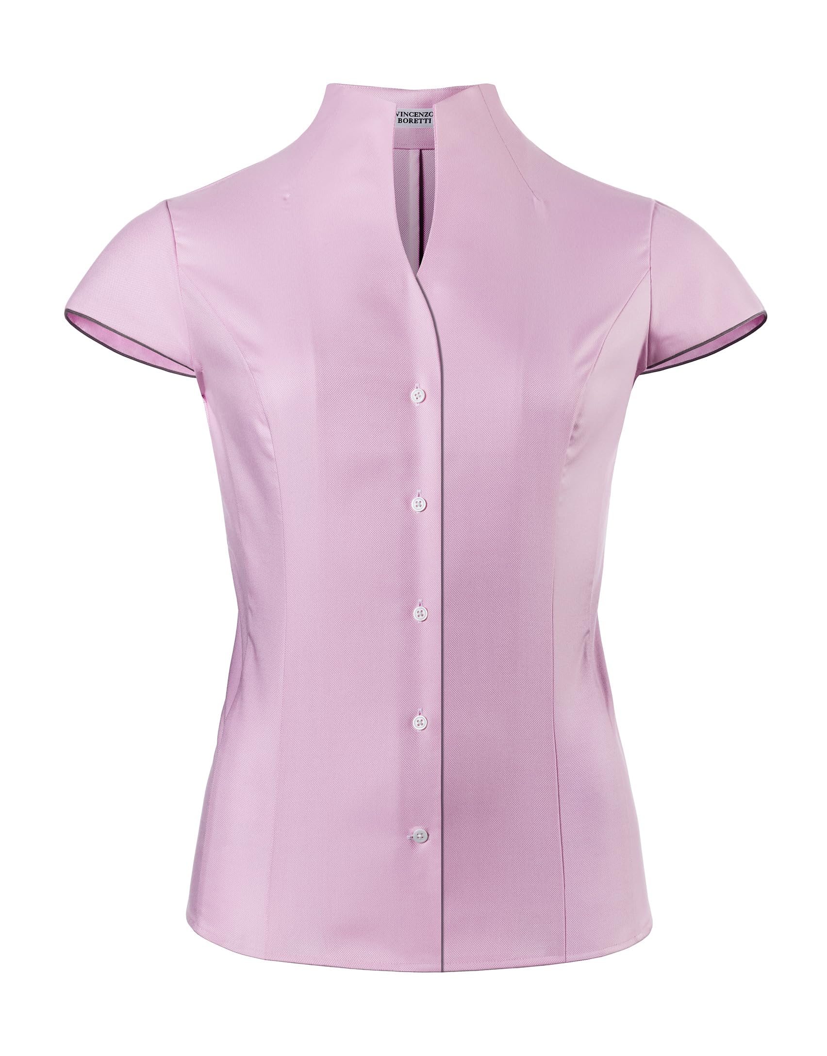 Vincenzo Boretti Damen Bluse mit Kelchkragen leicht tailliert 100% Baumwolle bügelleicht Kurzarm ärmellos Hemdbluse mit Stehkragen elegant festlich auch für Business