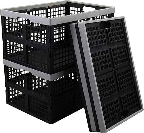 Paquete de 4 cajas de almacenamiento plegables de plástico de 40 L, cesta plegable de almacenamiento apilable grande