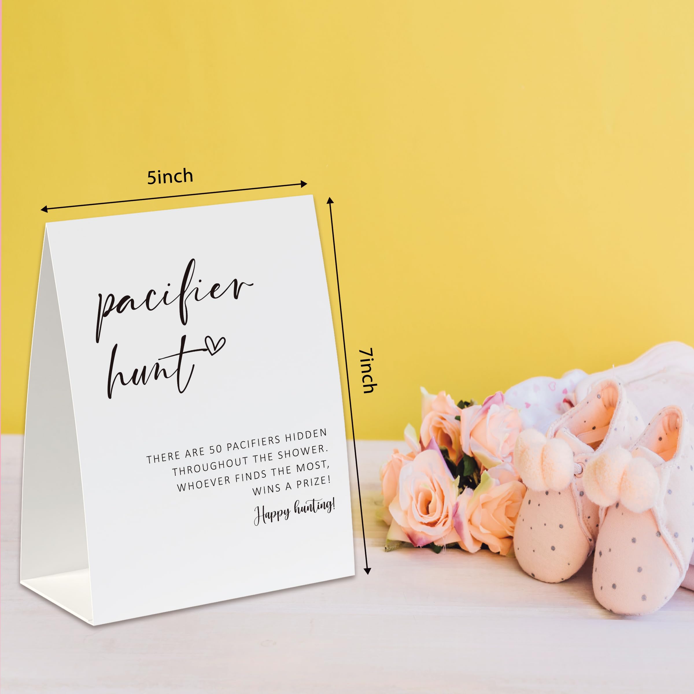 UHADRE Pacifier Hunt Baby Shower Game(One Sign and 50 Mini Pacifiers), Minimalist Baby Shower Cards,Mini Pacifiers for Baby Shower Game, Gender Reveal Game, Fun Baby Shower Activity-BBYX08