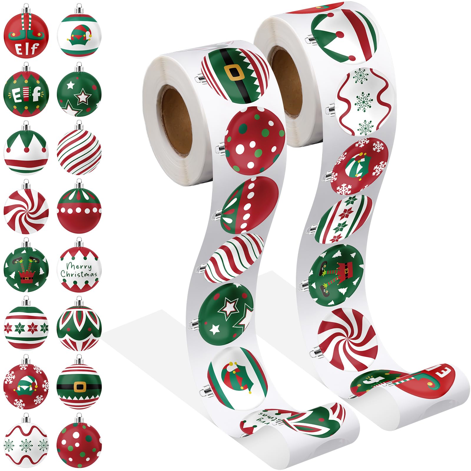 Containlol 1000 Pcs Christmas Ornament Roll Stickers Christmas Ball Assorted