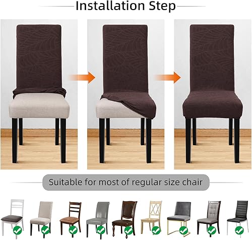 Miniatura 6 de Juego de 4 fundas para sillas de comedor, fundas elásticas de jacquard para sillas, fundas para sillas Parsons, extraíbles y lavables, fundas