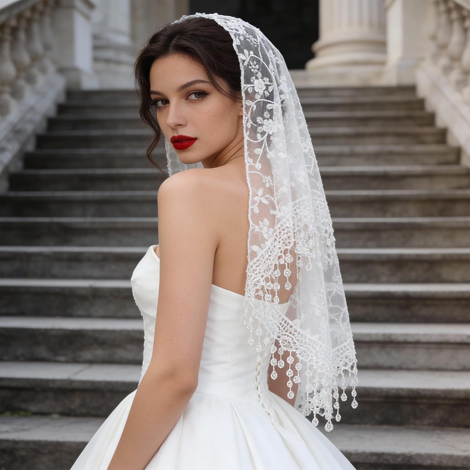 White Veils for Church, White Mantilla Veils Catholic,Soft Lace Triangle Chapel Mantilla Veil for Women Mass,125 X 36 cm/49.2 X 14.2 In Latin Mass Head Covering Veil