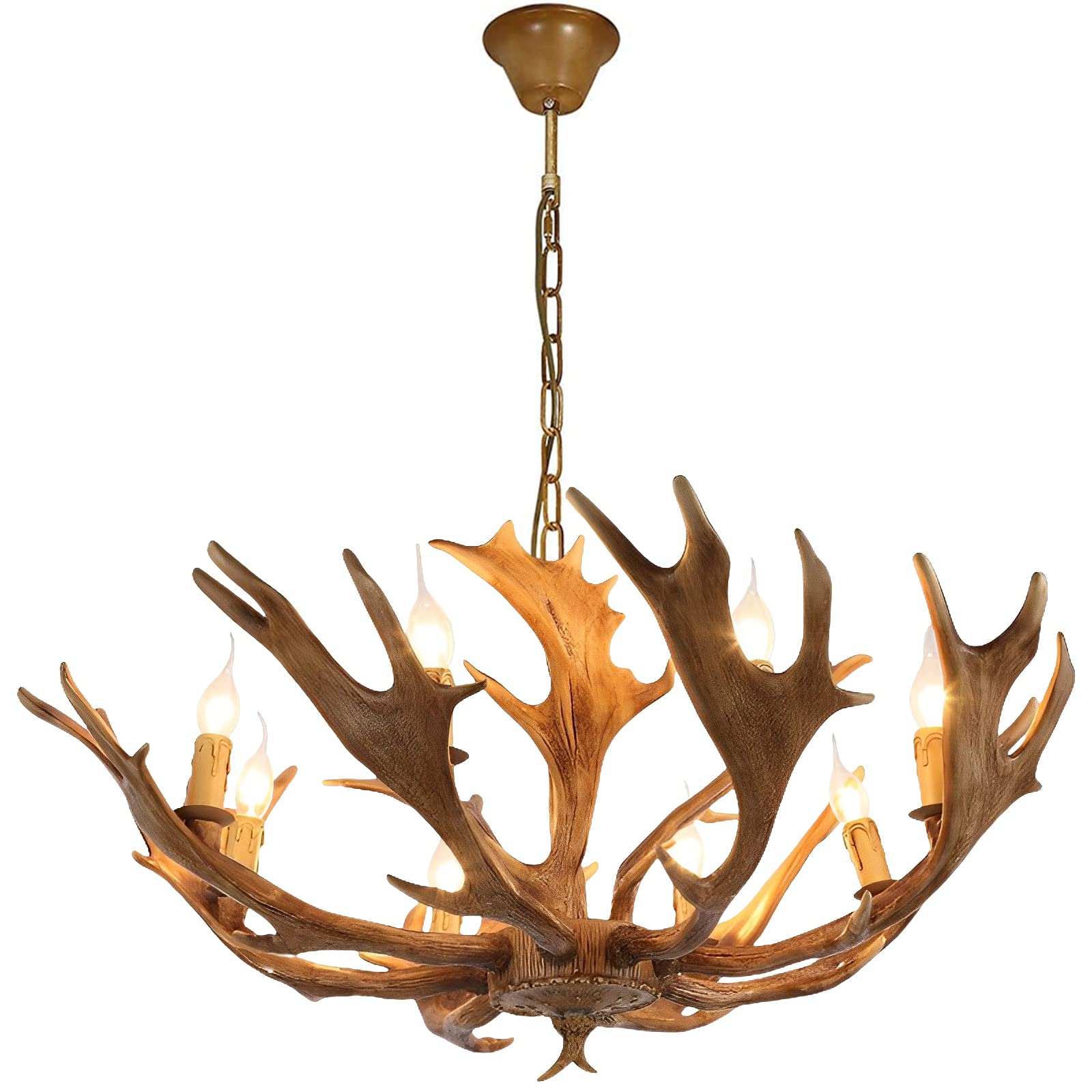 FYZDLAOR Rustic Antlers Chandelier Vintage Deer Horn Pendant Lights Farmhouse Candle Light Deco Hanging Chandelier for Living Dining Room Loft Ceiling Lighting Fixture