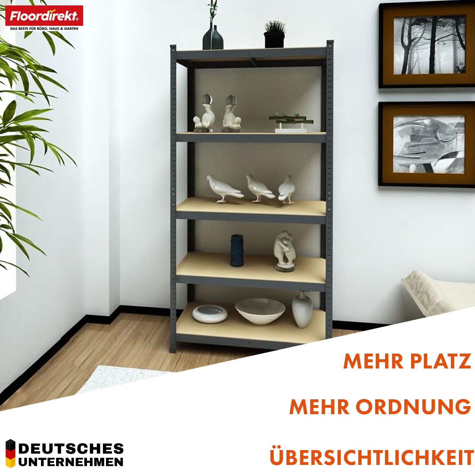 Floordirekt Regał do dużych obciążeń, regał do piwnicy, regał magazynowy ze stalowym stelażem, nośność 1050 kg (antracytowo-szary, 180 x 90 x 60 cm) Rhino