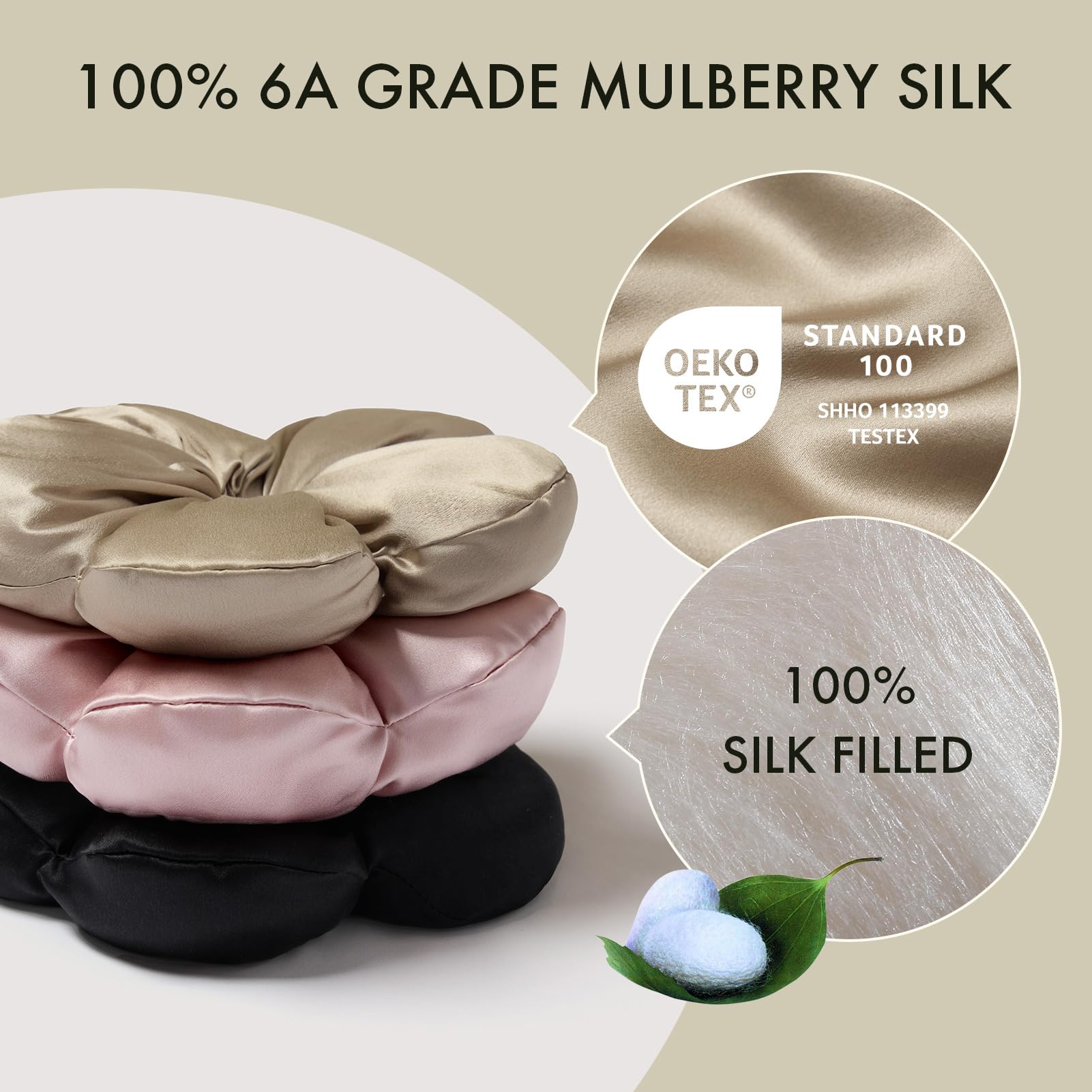LILYSILK Womens 100% Silk Big Hair Scrunchies with Pure Silk Filled Ladies Giant Oversize Ponytail Holder Flower Shape Elastic Hair Tie Band Large Jumbo XL Hair Bobble for Hair Care(Taupe) - Image 2