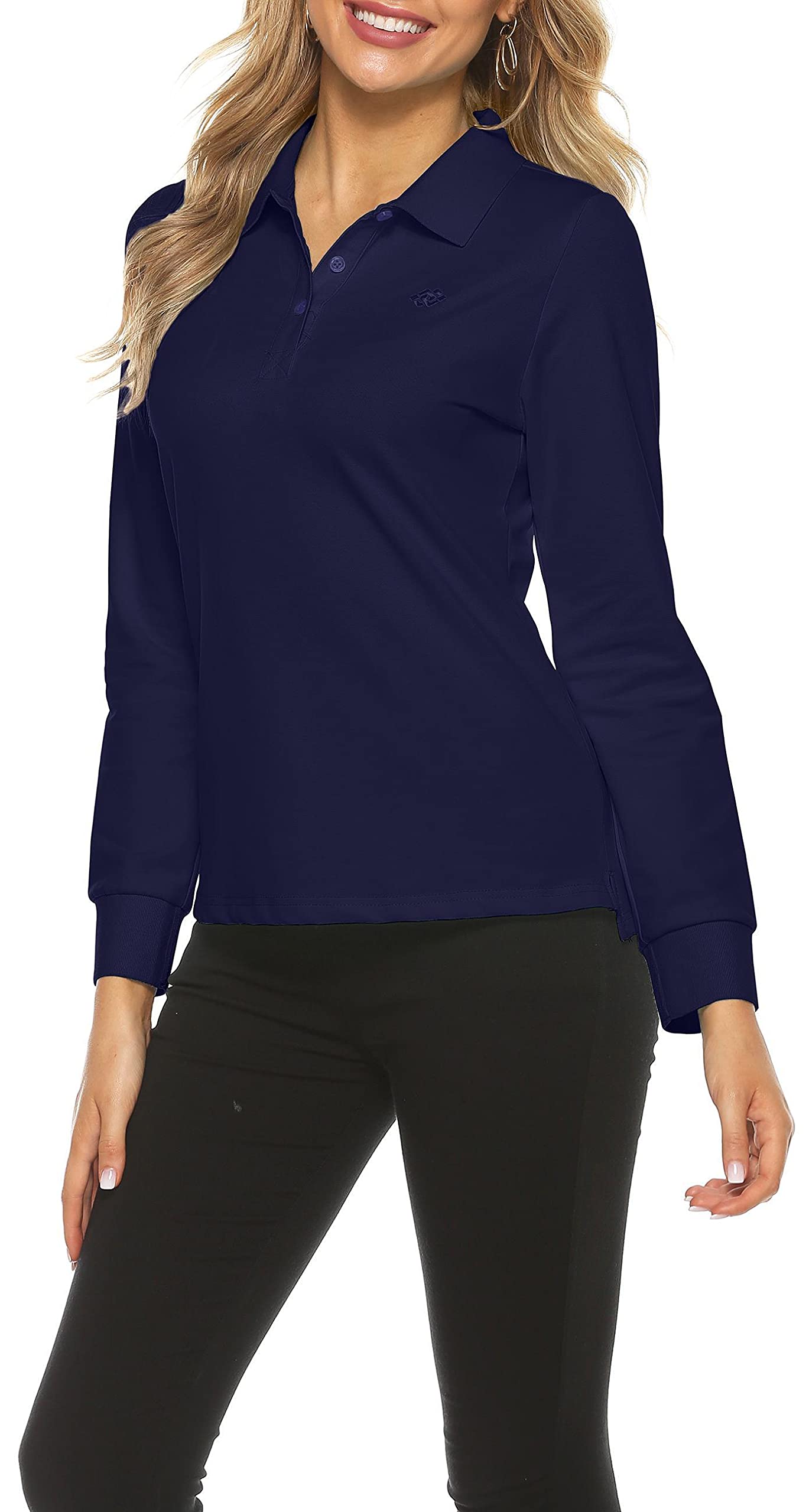 Polo Donna Manica Lunga Poloshirt Golf Camicia Lavoro Sportiva Autunno Inverno Top