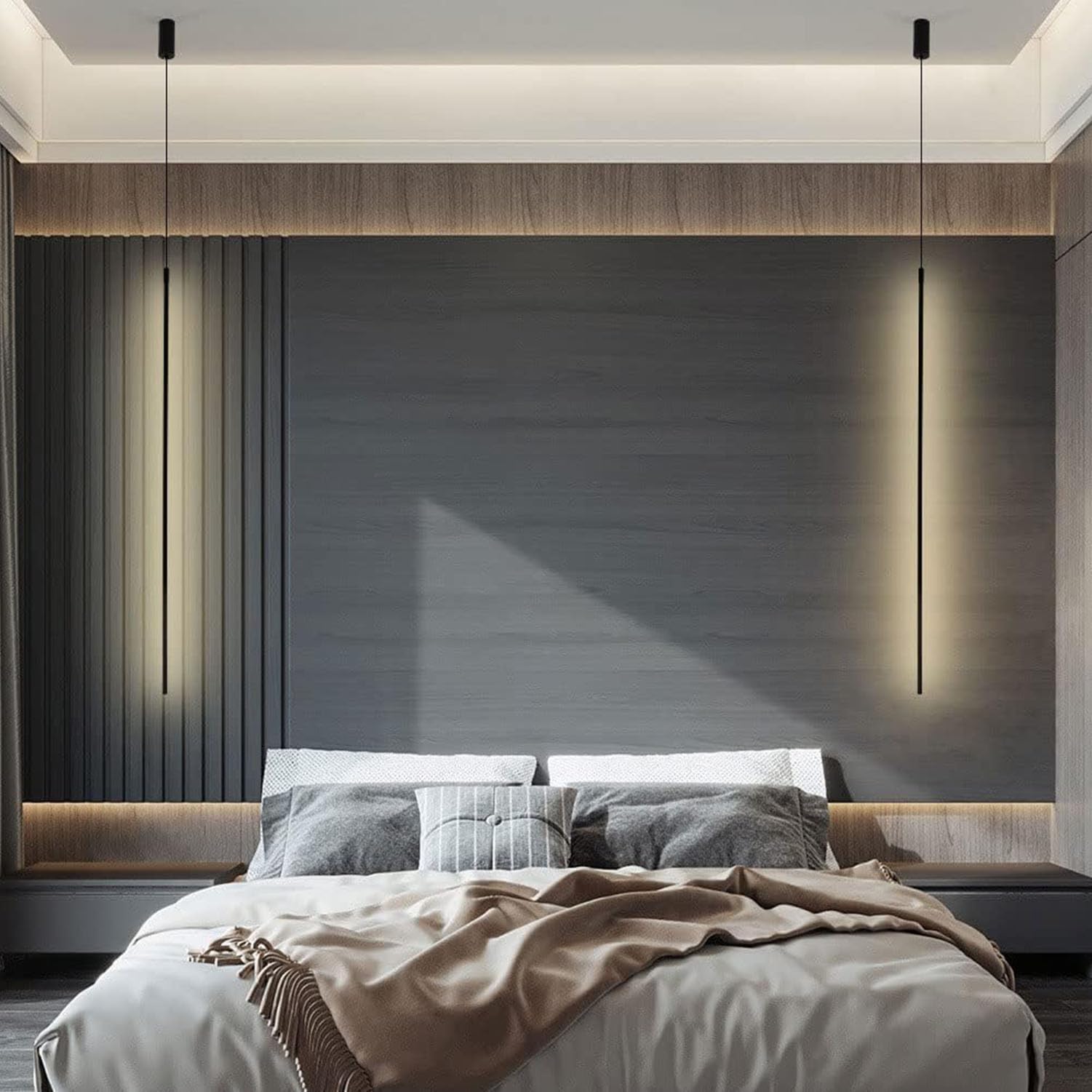 Pendelleuchte Metall, Warmweiß für Wohnzimmer, Schwarz, 120cm | Warmweißes Licht (2700K) für Gemütlichkeit. Höhenverstellbar. Moderner Zylinder für Kücheninsel, Esstisch, Schlafzimmer